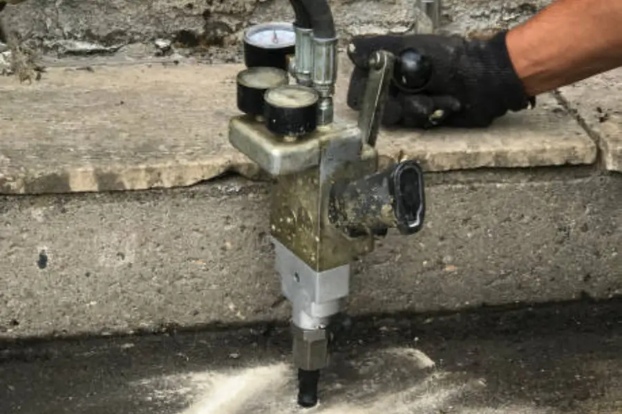 Pressure injection equipment performing void filling under concrete slab in Garland, TX