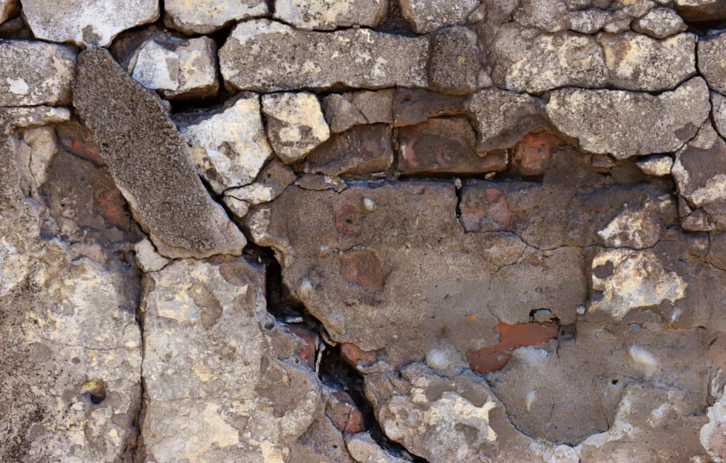 Cracked stone foundation wall with deep structural damage in Garland, TX