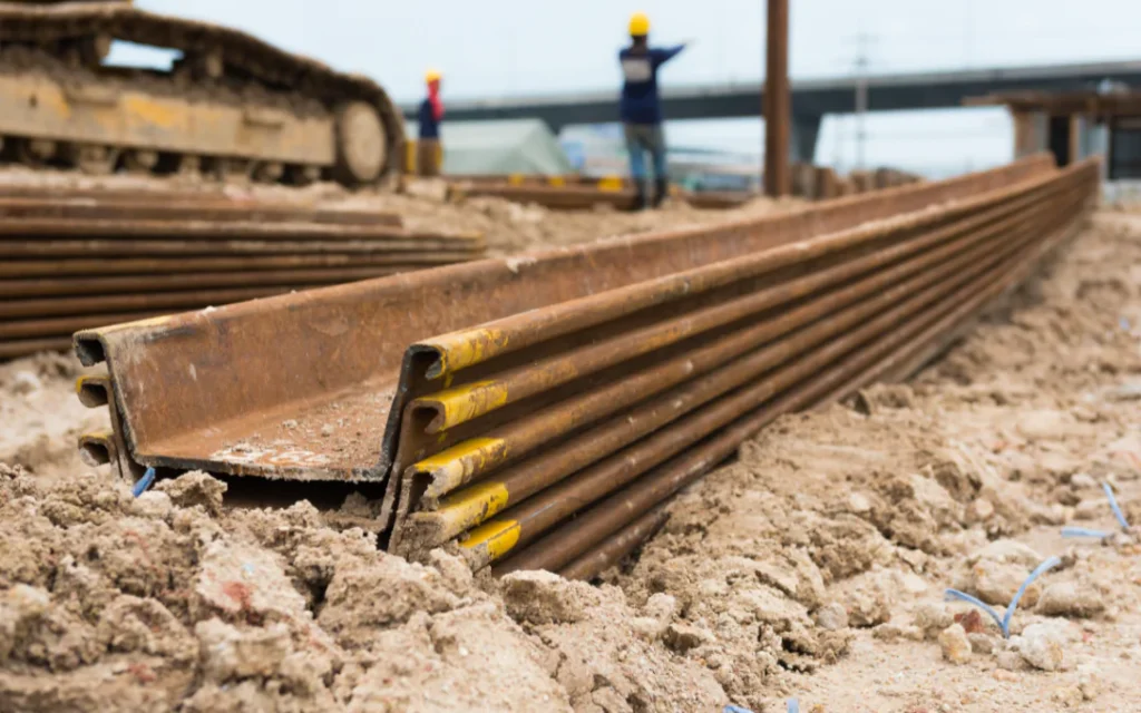 Heavy-duty steel pilings ready for foundation installation in Garland, TX