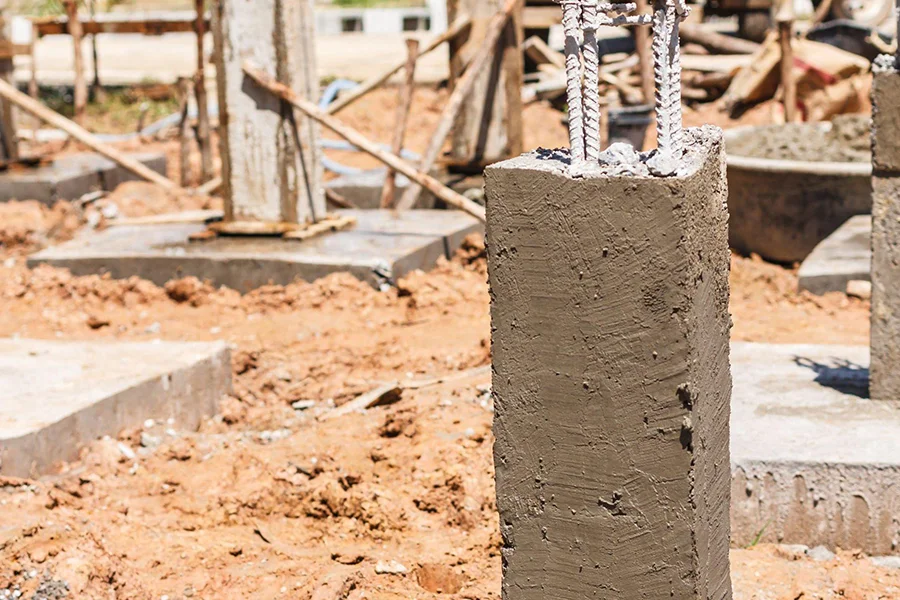 Slab pier installation in Garland, TX with concrete pier and rebar reinforcement for foundation support