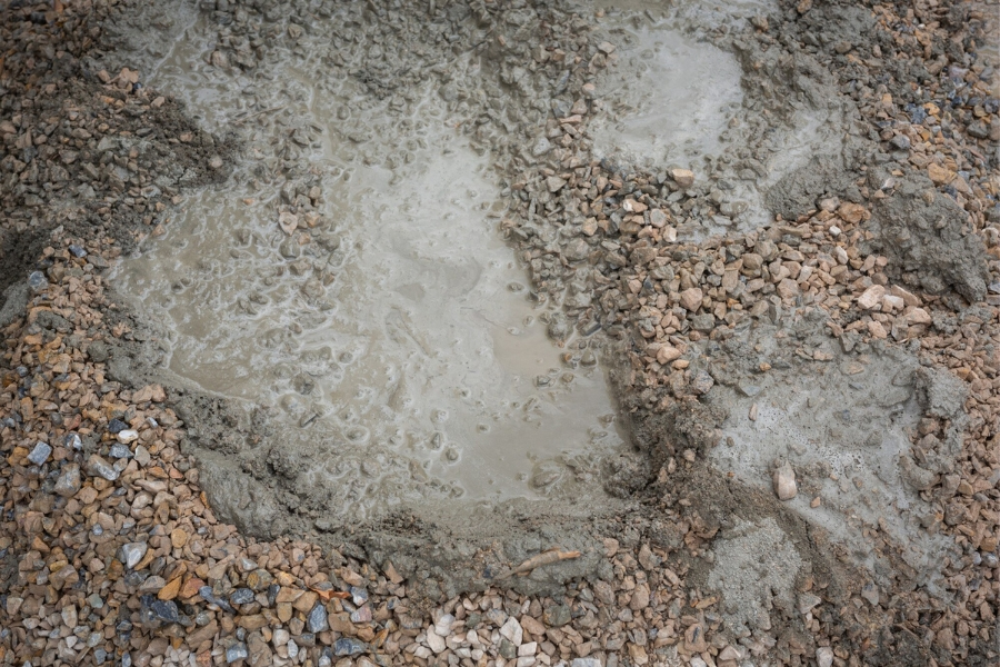 Close-up of slurry grout mixture used for void filling and soil stabilization in Garland, TX