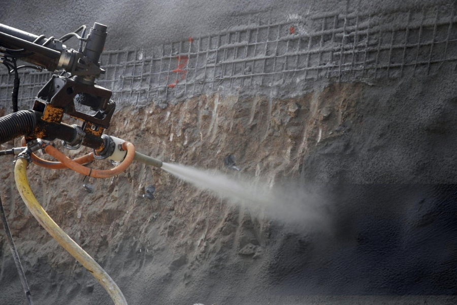 Soil stabilization service in Garland, TX with shotcrete application on excavation wall